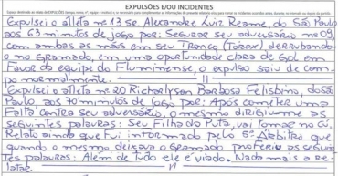 Reproduo de parte da smula de So Paulo 1 x 4 Fluminense escrita por Hber Roberto Lopes 