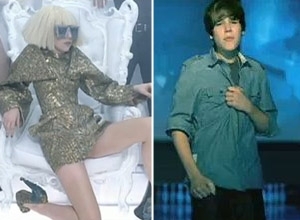 Lady Gaga e Justin Bieber, que disputam a liderana do ranking dos vdeos mais vistos do YouTube