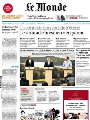 Capa do jornal francs Le Monde de amanh, 19 de junho