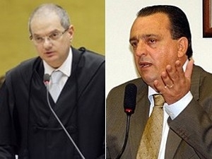 O advogado Jos Antonio Duarte lvares, durante a defesa de Pedro Henry no STF (esq.) e o deputado (dir.)