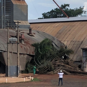 Galpo de empresa  parcialmente destrudo durante temporal em MT  Foto: Reproduo