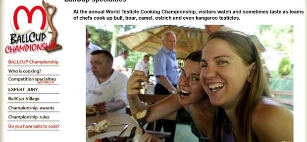Pgina do World Testicle Cooking Championship que vai ser realizado neste ms na Srvia