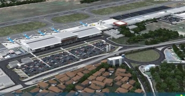 Maquete da Infraero mostra a concepo arquitetnica do sistema de VLT, em frente ao aeroporto 