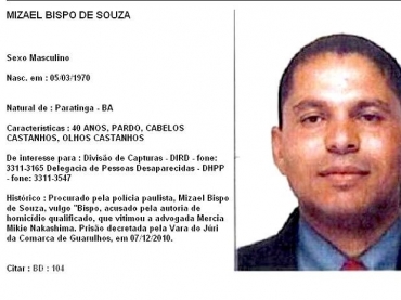 Mizael Bispo de Souza aparece como procurado em site da Polcia Civil