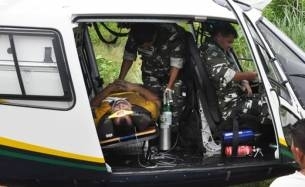 Helicptero da PM socorreu as duas vtimas do acidente em Leverger: estado das vtimas  grave 