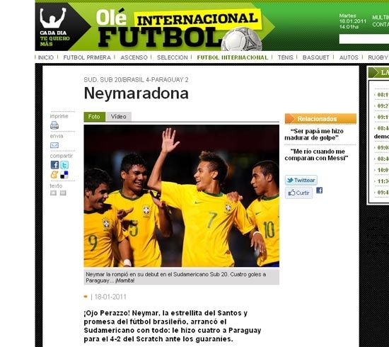 Reproduo do site do jornal esportivo argentino 