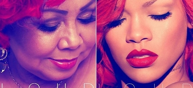 Alcione, em montagem feita por internauta, e Rihanna, na capa de seu novo lbum, 