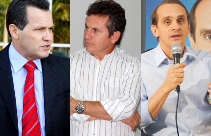 Os candidatos Silval Barbosa, Mauro Mendes e Wilson Santos: disputa
