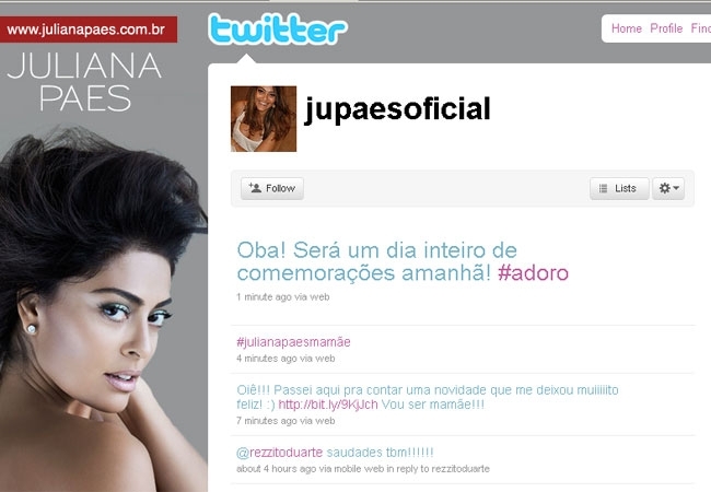 Juliana Paes usou o Twitter para contar que est grvida