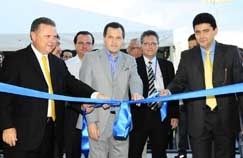 Governador Blairo, o vice-governador Silval e o secretrio der Moraes, em inaugurao na noite de ontem