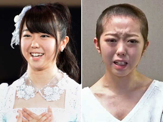  esquerda, Minami Minegishi em foto de junho de 2012, e,  direita, em imagem de quinta-feira (31), em vdeo