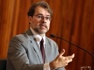 O presidente do TSE, ministro Dias Toffoli, durante  entrevista nesta sexta (16)