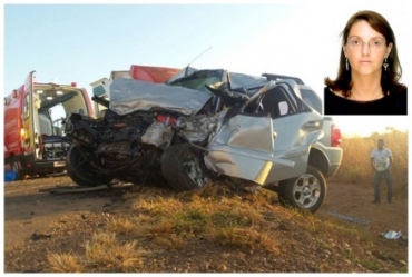 Carro invadiu a pista, atingiu carreta e advogada Luciana Soares (no detalhe) morreu no Distrito de Primaverinha