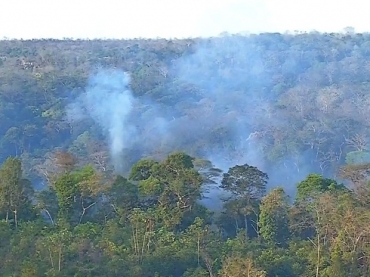 Brigadistas tentam controlar fogo que chegou perto das moradias dos ndios 