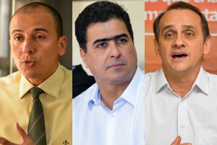 Os candidatos Procurador Mauro, Emanuel Pinheiro e Wilson Santos: disputa equilibrada