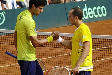 Bruno Soares e Marcelo Melo so a dupla principal da equipe brasileira na Davis (Rodrigo Buendia/AFP/VEJA/VEJA)