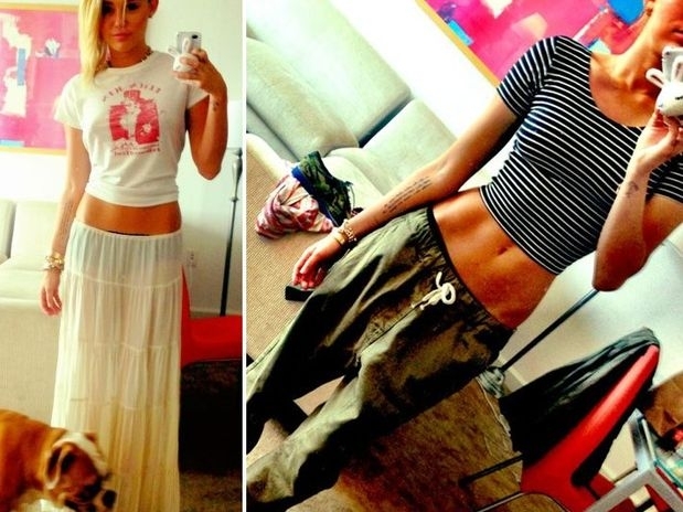 A cantora americana Miley Cyrus postou duas fotos em seu seu perfil no Twitter para mostrar magreza