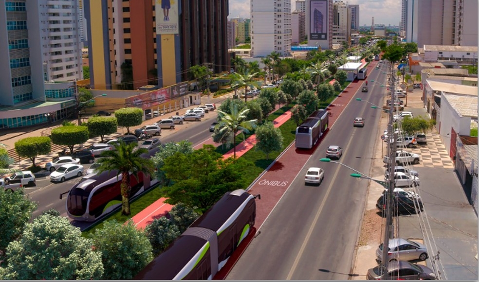 Simulao do BRT na Avenida do CPA, em Cuiab  Foto: Reproduo