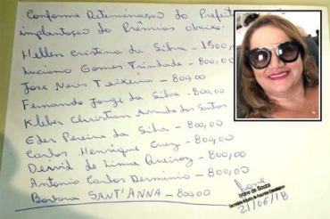 Um dos bilhetes entregue por Ivone (detalhe), brao-direito de Mrcia Pinheiro