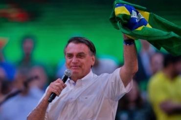 O presidente Jair Bolsonaro, durante conveno do PL que lanou a candidatura de reeleio