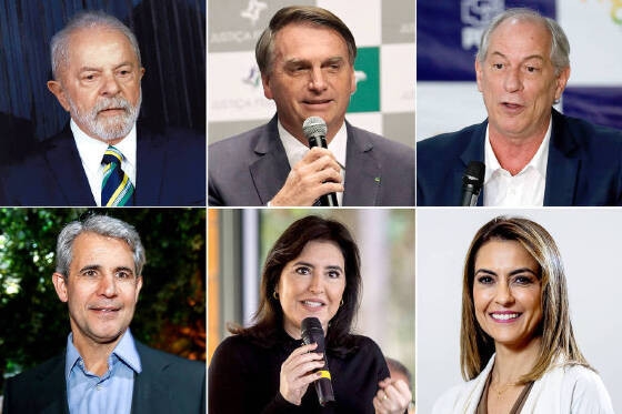 Lula, Jair Bolsonaro, Ciro Gomes, Luiz Felipe d Avila, Simone Tebet e Soraya Thronicke, os seis candidatos convidados ao primeiro debate para a Presidncia da Repblica