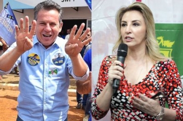 O governador Mauro Mendes, que tenta a reeleio, e a candidata Marcia Pinheiro