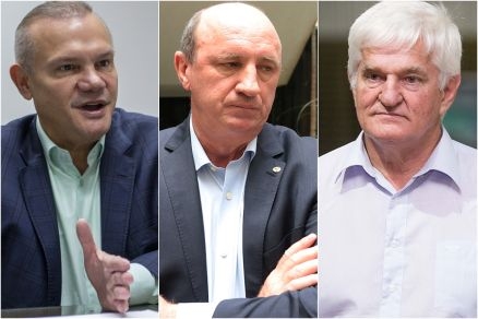 Os candidatos ao Senado Wellington Fagundes, que tenta a reeleio, Neri Geller e Antonio Galvan