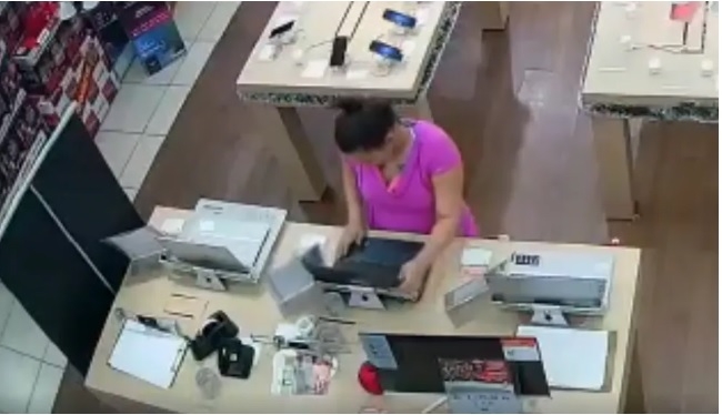 Vdeo: cmera flagra furto de notebook em loja de Vrzea Grande (MT)