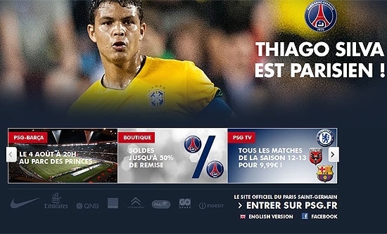 Site do Paris Saint-Germain oficializa a contratao do zagueiro brasileiro Thiago Silva