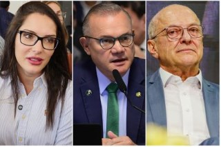 A deputada Janaina Riva, o senador Wellington Fagundes e o vice-governador Otaviano Pivetta, que esto empatados tecnicamente