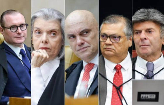 Ministros Zanin, Carmen Lcia, Moraes, Dino e Fux formaram a Primeira Turma do Supremo Tribunal Federal, no julgamento de Jair Bolsonaro e mais 7 rus