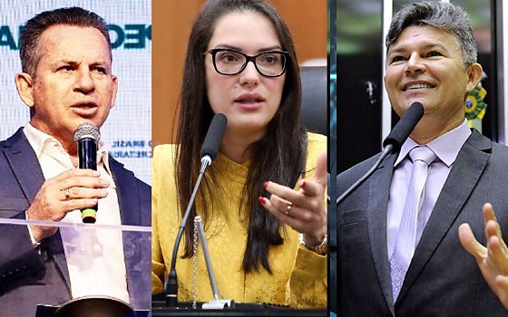 O governador Mauro Mendes, a deputada estadual Janaina Riva e o deputado federal Jos Medeiros, que so os mais citados em pesquisa de inteno de votos