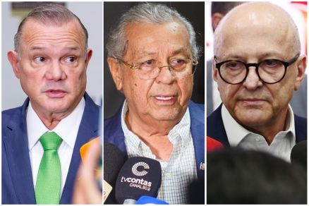 O senador Wellington Fagundes, que lidera, o senador Jayme Campos e o vice-governador Otaviano Pivetta