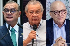 O senador Wellington Fagundes, senador Jayme Campos e vice-governador Otaviano Pivetta, principais nomes da disputa