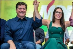 O presidente do MDB Nacional Baleia Rossi e Janaina Riva: disputa ao Senado