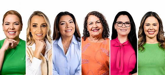 As vereadoras (da esquerda p/direita): Paula Calil, Katiuscia Manteli, Dra. Mara, Baixinha Giraldeli, Samantha Iris e Michelly Alencar