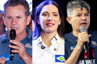 Os candidatos ao Senado: Mauro Mendes, Janaina Riva e Jos� Medeiros
