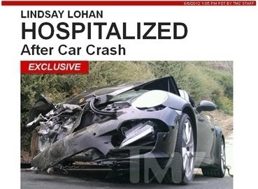 Imagem do carro de Lindsay Lohan aps o acidente, publicada pelo site TMZ
