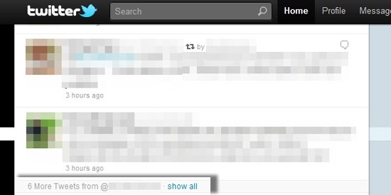 Exemplo de agrupamento de tutes de um usurio no Twitter; recurso est em fase de testes