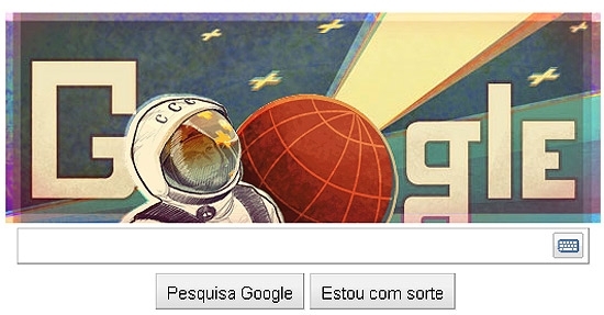 Pgina inicial do Google feita em homenagem ao russo Yuri Gagrin, 50 anos aps 1 voo espacial tripulado