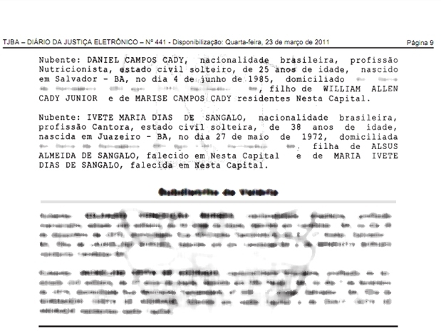 Trecho do Dirio Oficial da Bahia publicado nesta quarta-feira (23)
